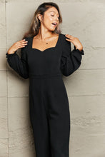 Load image into Gallery viewer, Noir Sophistication Sweetheart Neck Flounce Sleeve Jumpsuit
