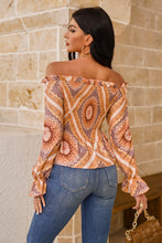 Load image into Gallery viewer, Life on the Dancefloor Printed Off-Shoulder Smocked Flounce Sleeve Blouse
