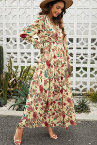 Weekend Away Floral Frill Trim Flounce Sleeve Plunge Maxi Dress (2 color options)