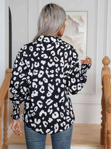 Wild Beauty Printed Collared Neck Buttoned Lantern Sleeve Shirt