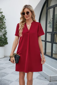 Follow Along Notched Puff Sleeve Shift Dress (multiple color options)