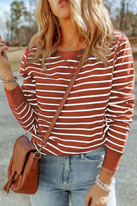 Serene Skyline Striped Long Sleeve Round Neck Top