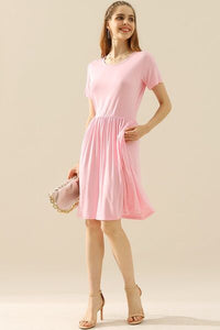 Ready On The Daily Round Neck Ruched Dress with Pockets (multiple color options)