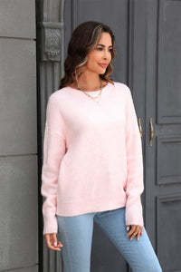 Happy Hearts Round Neck Ribbed Long Sleeve Sweater (multiple color options)