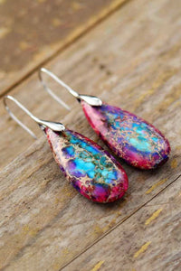 Handcrafted Teardrop Shape Natural Stone Dangle Earrings (multiple color options)